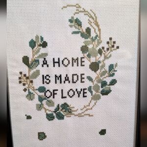 Cross Stitch Wall Art with Greenery